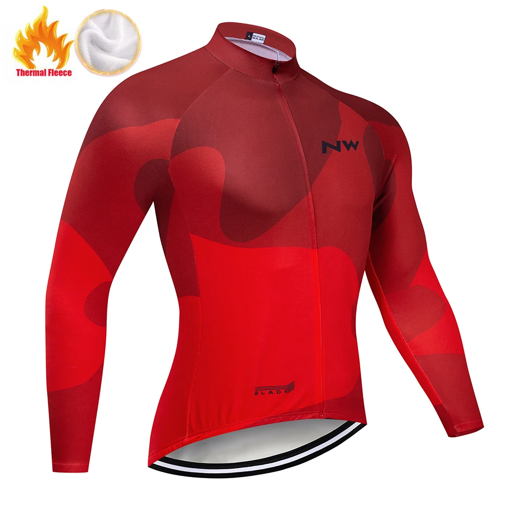 Fleece jersey NW зимний комплект для велоспорта Pro термальный флис MTB велосипедная одежда Ropa Ciclismo Invierno Мужской комплект велосипедного трикотажа - Цвет: Fleece jersey