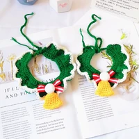 1pcs cats dogs christmas bells woolen collars pets hand knitted bibs kittens bibs clothes accessories jewelry