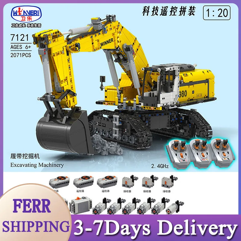 

Winner 7121 гусеничный технический экскаватор с дистанционным управлением, Инженерная модель, сборный строительный блок, 2071 деталей, кирпичи, иг...