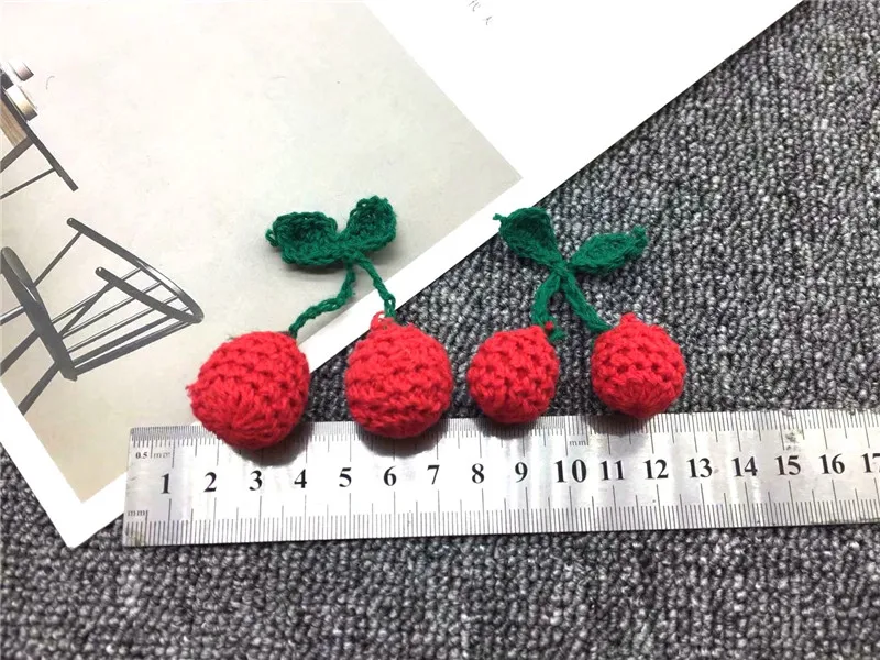 5 шт. вязанная шерсть зеленый лист вишня DIY ремесло девушка серьги кулон аксессуары для волос шляпа сумка кольцо для ключей материалы для декора