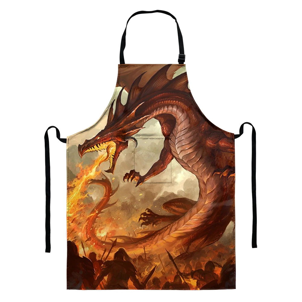 

Cool Fire Breathing Dragon Pattern Kitchen Apron for Chef Household Cleaning Apron for Men Women Cooking Accessories delantales