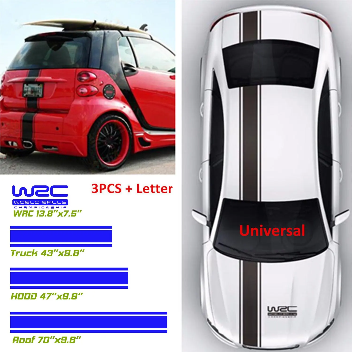 

4 шт./упак. WRC декоративные наклейки гоночные полоски Наклейка для украшения автомобиля капота, крыши, багажника, юбки, бампера матовый черны...