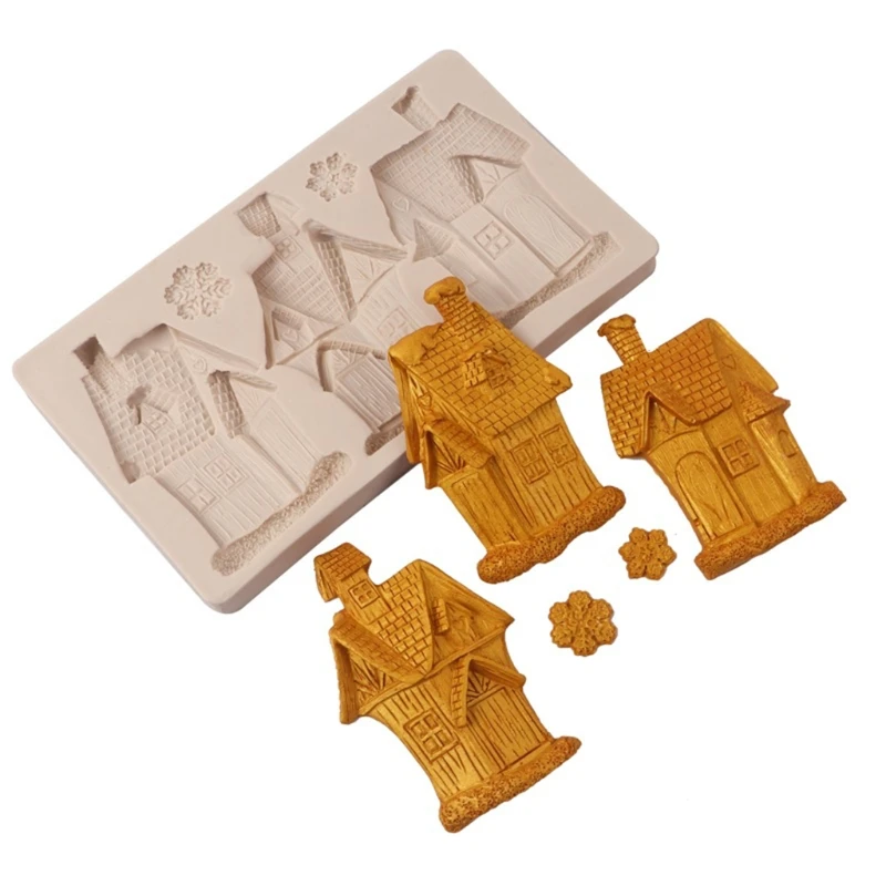 

Chocolate Candy Sugar Craft Exquisite Christmas Cottage Cake Decorating Tools Family Art Silicone Soap Mold Kitchen