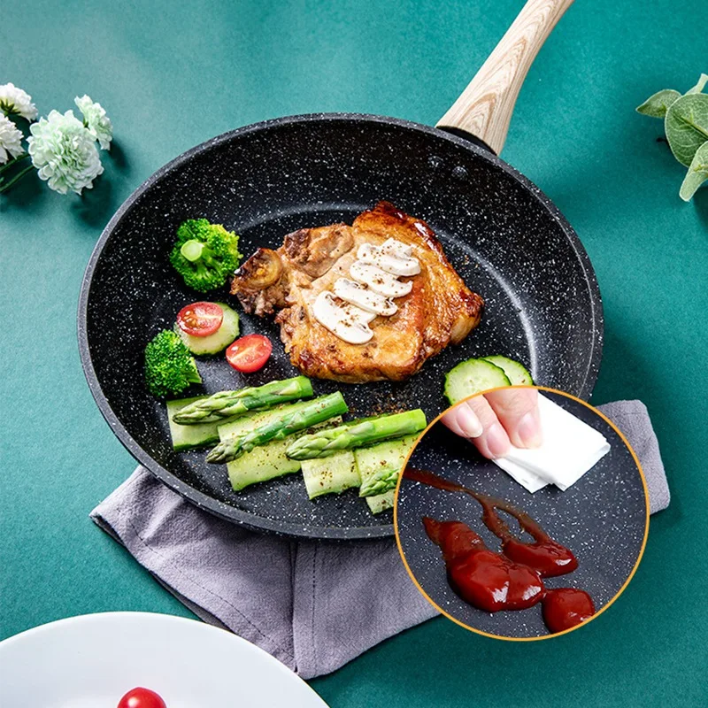 Антипригарная сковорода из мраморного камня с жаростойкой бакелитовой ручкой