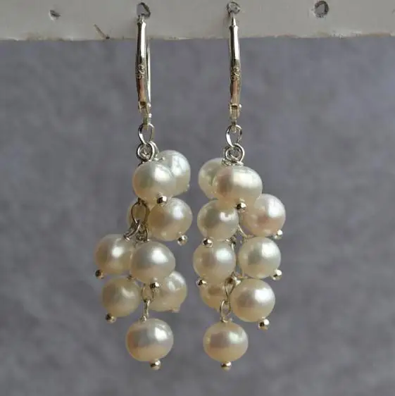 

Unique Pearls jewellery Store 6-7mm White Grape Pearl Earrings Freshwater Pearl Silver Dangle Jewelry For Women