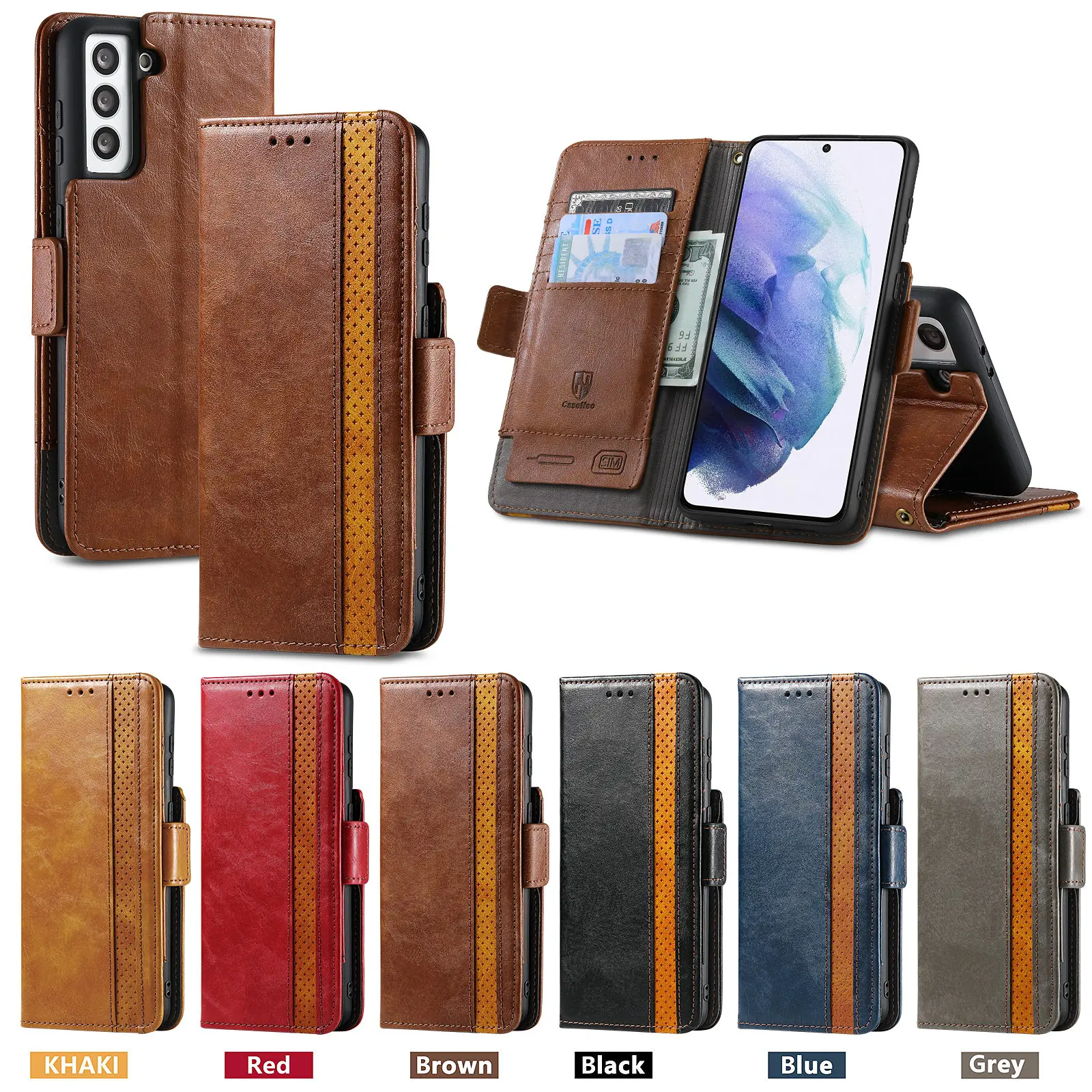 

Business Pu Leather Flip Phone Case For Samsung Galaxy S21 S20 FE S10 Plus Note 20 Ultra Wallet Card Slots Cover TPU Bumper Case