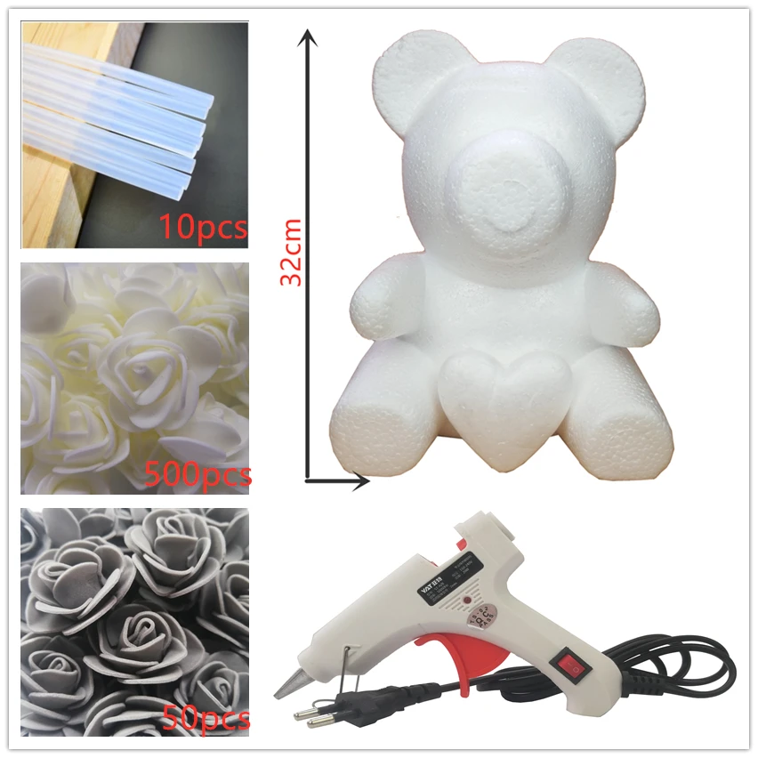 38cm grey heart Пузырьковая Роза медведи ПЕНА РОЗА ручной работы медведь плесень DIY искусственный цветок розы Медведь пластик медведь розы - Цвет: 38cm grey heart