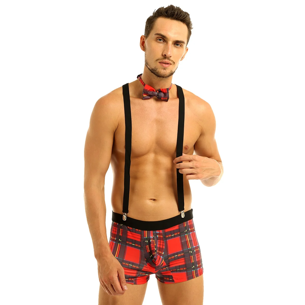 Трусы боксеры мужские клетчатые пикантное нижнее белье с Y образной спинкой