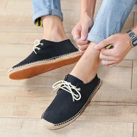 oudiniao 2021 hemp wrap sewing espadrilles men shoes lace up casual summer canvas shoes special toe shoes men breathable 39 45