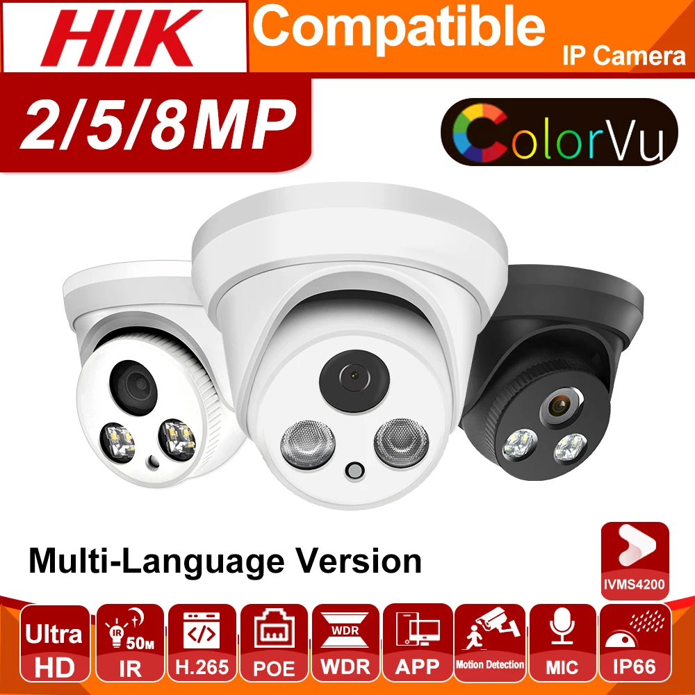 

Hikvision Compatible 8MP Dome POE IP Camera Home Security CCTV Camera 5MP HD IR 30m H.265 P2P Plug&play ColorVu IPC
