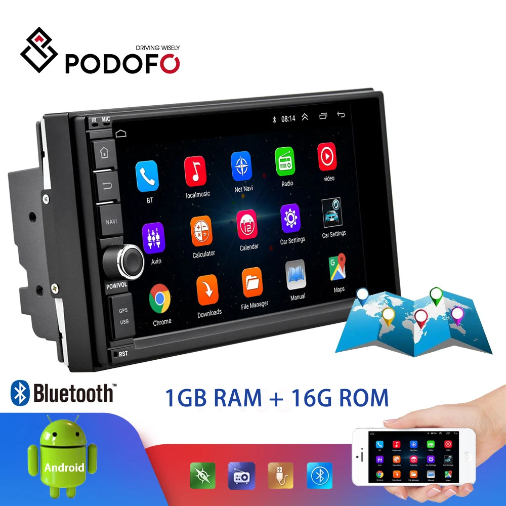 Podofo Android автомобильный мультимедийный плеер 2 Din 7 ''сенсорный экран Автомагнитола аудио Bluetooth MP5 плеер gps Зеркало Ссылка wifi FM радио