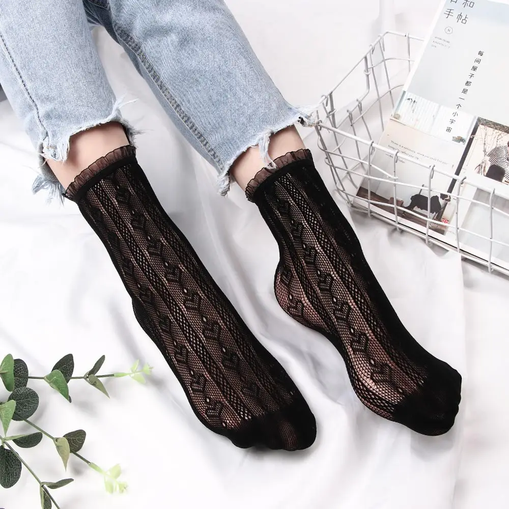 1 пара Тонкие хлопковые носки с цветочным узором Женские кружевные невидимые до