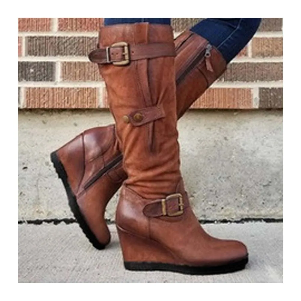 

SaraIris For Dropship Women Cowgirl Cowboy Boots Zipper Mid Calf Increasing Height Retro Shoes Casual Rome Vintage Comfy Shoes