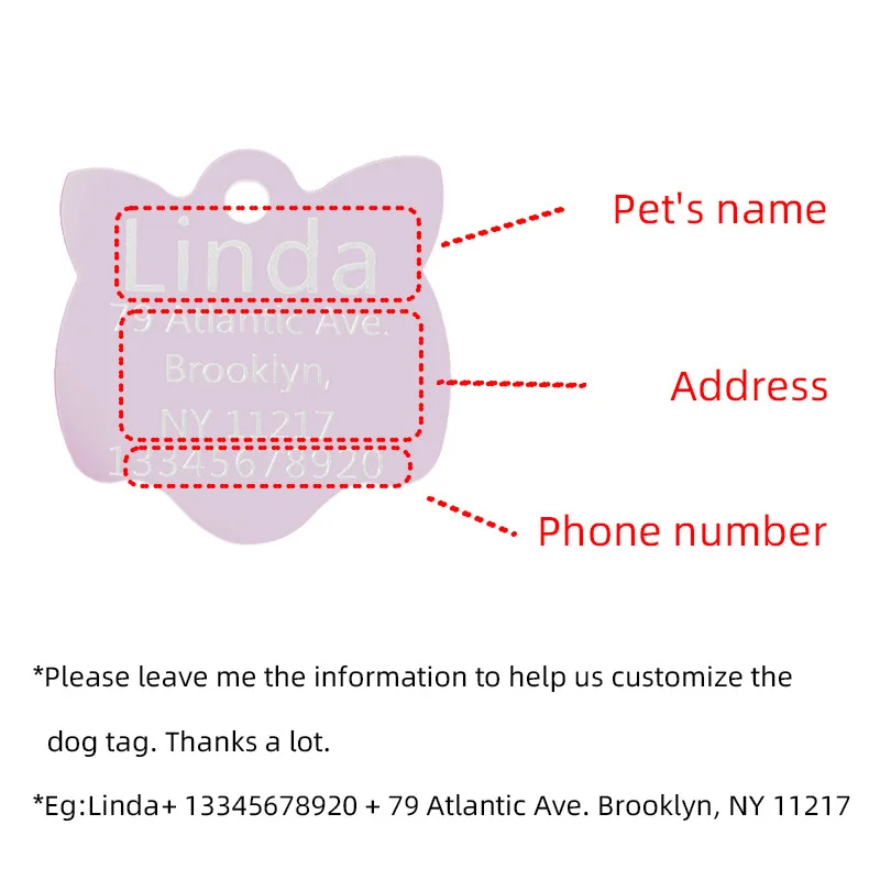 Бесплатная гравировка ярлык индивидуальные металлические жетоны с именем кота