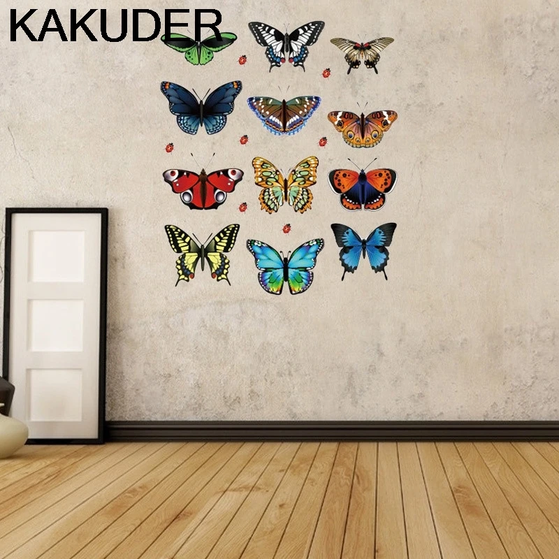 KAKUDER наклейка ландшафтное украшение наклейки в форме сердца 12 бабочек настенные