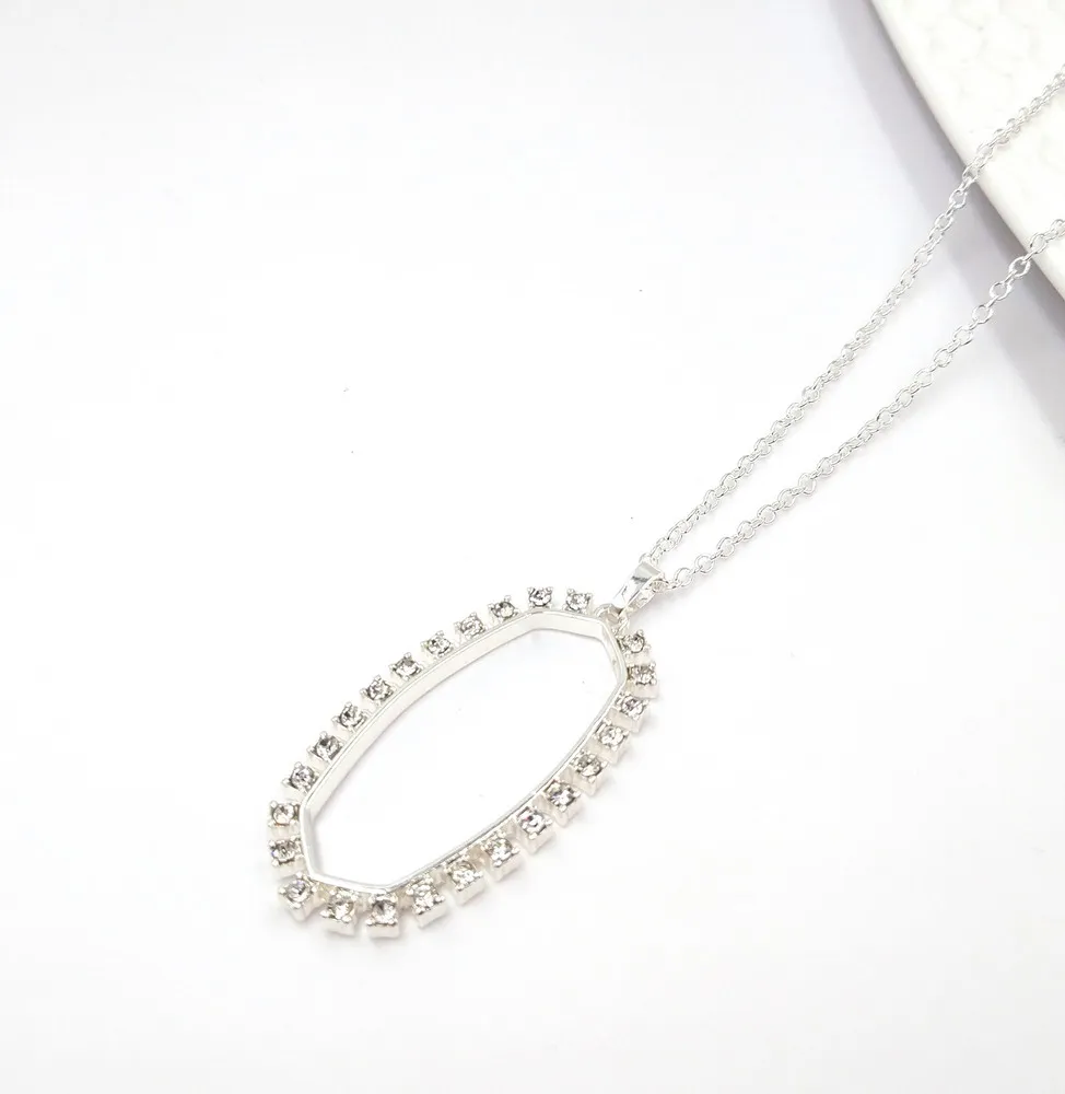 Silver oval crystal Модные большие двойные капли воды ожерелье кулон для женщин - Окраска металла: Silver oval crystal