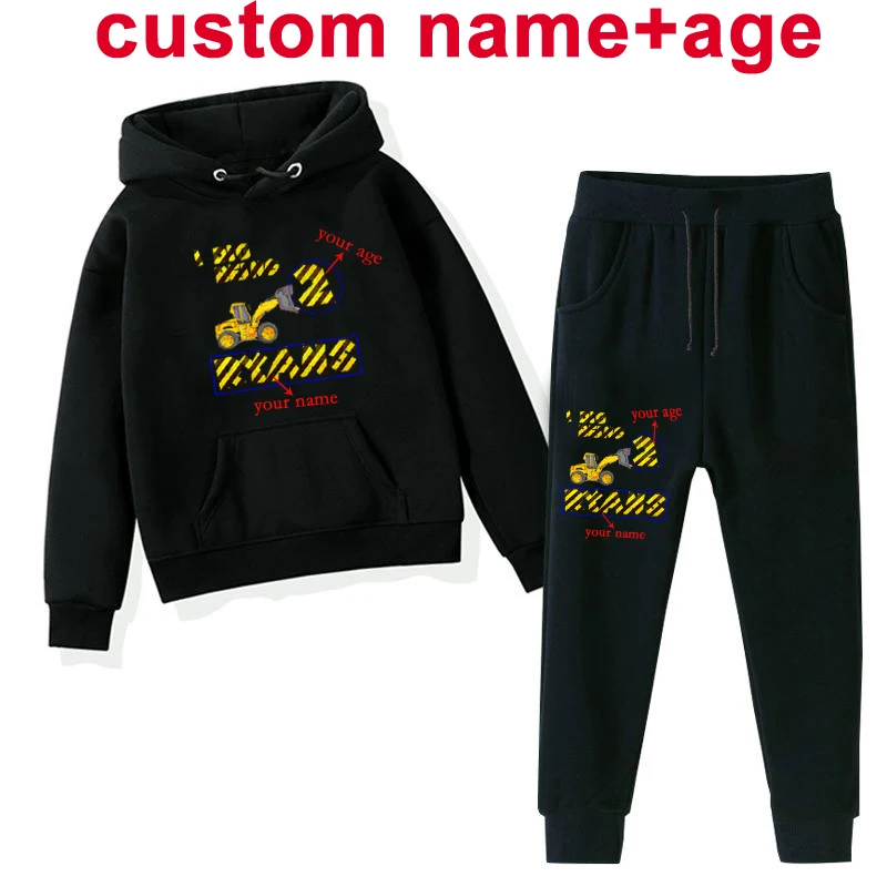 

Diy Logo Custom Made Children's Sets Boys Girls Hoodie+trousers Kids Sweatshirts Pants DIY Your Own Name/Age Excavator 2pcs