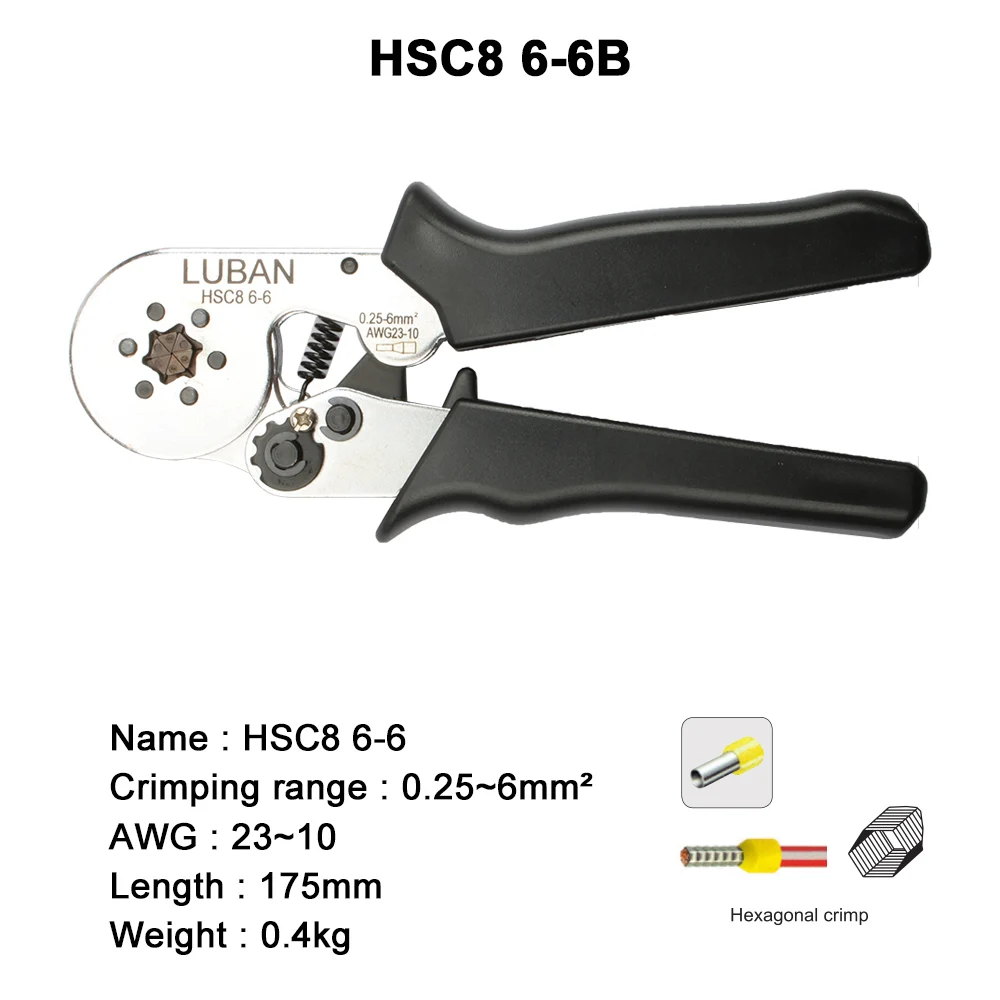 HSC8 6-6B HSC8 6-6A саморегулируемые обжимные плоскогубцы 0,25-6 мм терминалы обжимные инструменты мульти Топ бренд HSC8 6-6 23-10AWG - Цвет: HSC8 6-6B