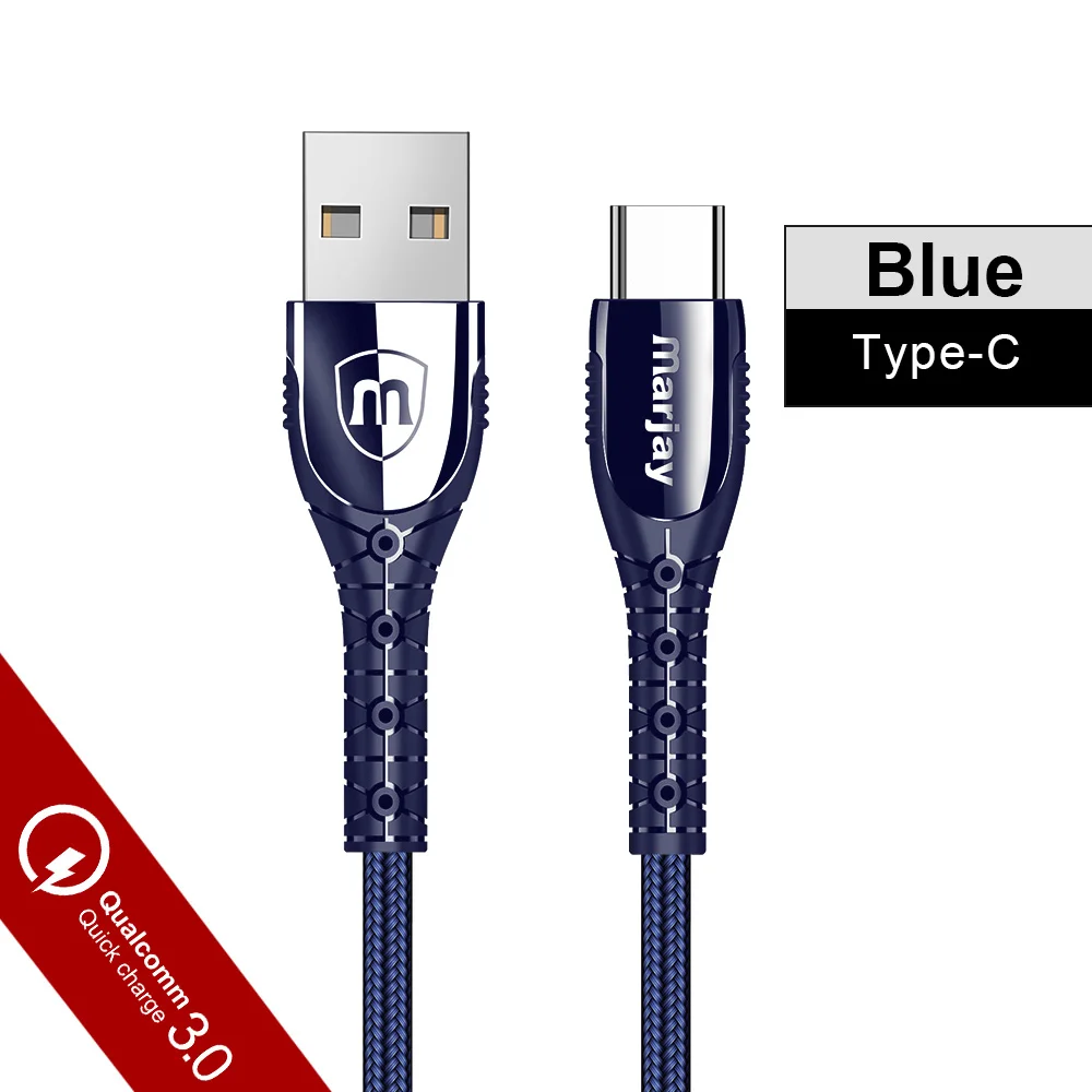 Синий Кабель Marjay usb type-C для samsung S8 S9 S10 A50 A70 3A Быстрая зарядка USB C для Xiaomi Redmi Note 7 кабель type-C для мобильного телефона - Цвет: Синий