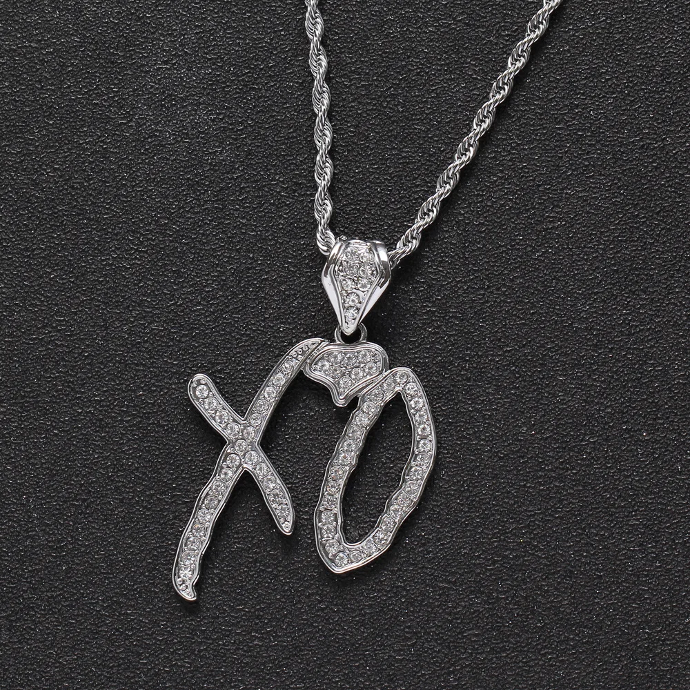 Personality Iced Out Rhinestone Bling Letters XO Necklace Pendant For Men Cuban Rock Hip Hop Chain Bracelets Jewelry | Украшения и