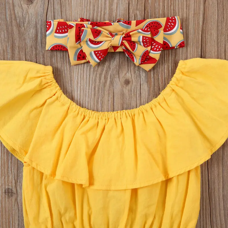 

Summer Holiday Baby Girls yellow Tops Short printed pants 3PSC Sunsuit Outfit