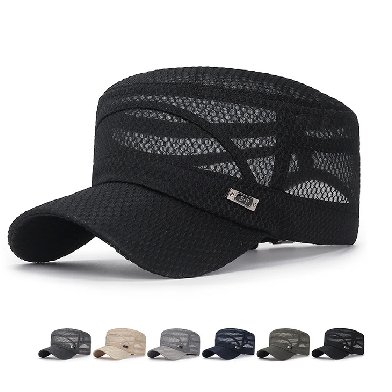 

New Military Hat For Men Summer Breathable Mesh Army Cap Casual Snapback Dad Hats Flat Roof Cadet Caps for Women Summer Caps