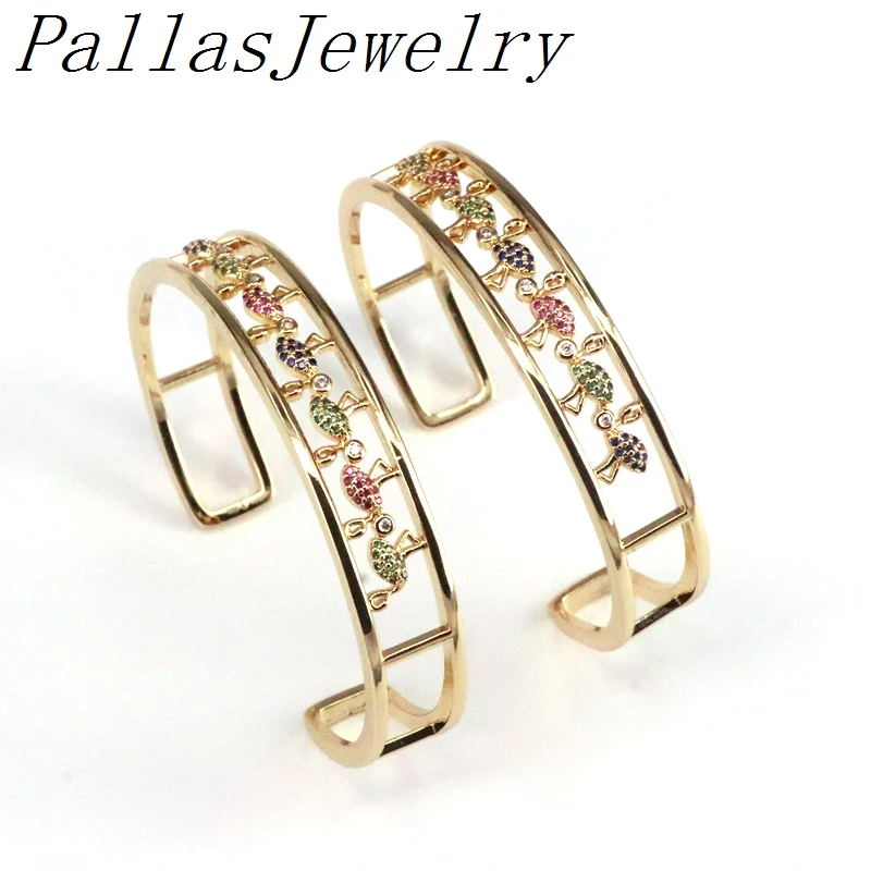 

3Pcs New Styles Gold Plating Delicate Cubic Zircon Bracelet Micro Pave CZ Insect Rainbow Bangle For Women Jewelry present