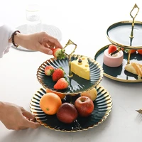 2 tier double layer gold cake cakecup stand holder ceramic fruit tray pastry dishes porcelain dessert stand plate food display