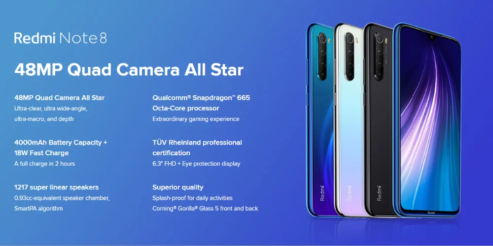 Мобильный телефон Xiaomi Note 8 с глобальной версией, 4 Гб ОЗУ, 64 Гб ПЗУ, Note8, Snapdragon 665, быстрая зарядка, аккумулятор 4000 мАч, смартфон 48 МП