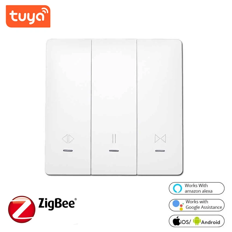 

Умный пульт управления для штор Tuya Zigbee 3,0, голосовое управление, работает с Alexa Google Home, переключатели ЕС, 100-240 В