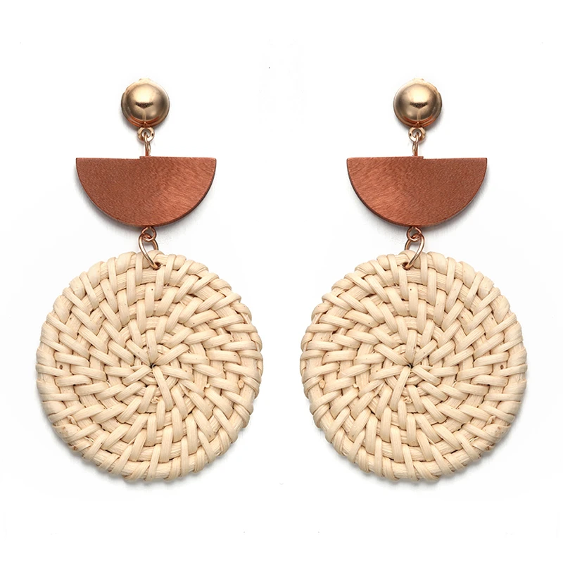 Модные Плетеные длинные серьги из ротанга для женщин и девушек деревянные