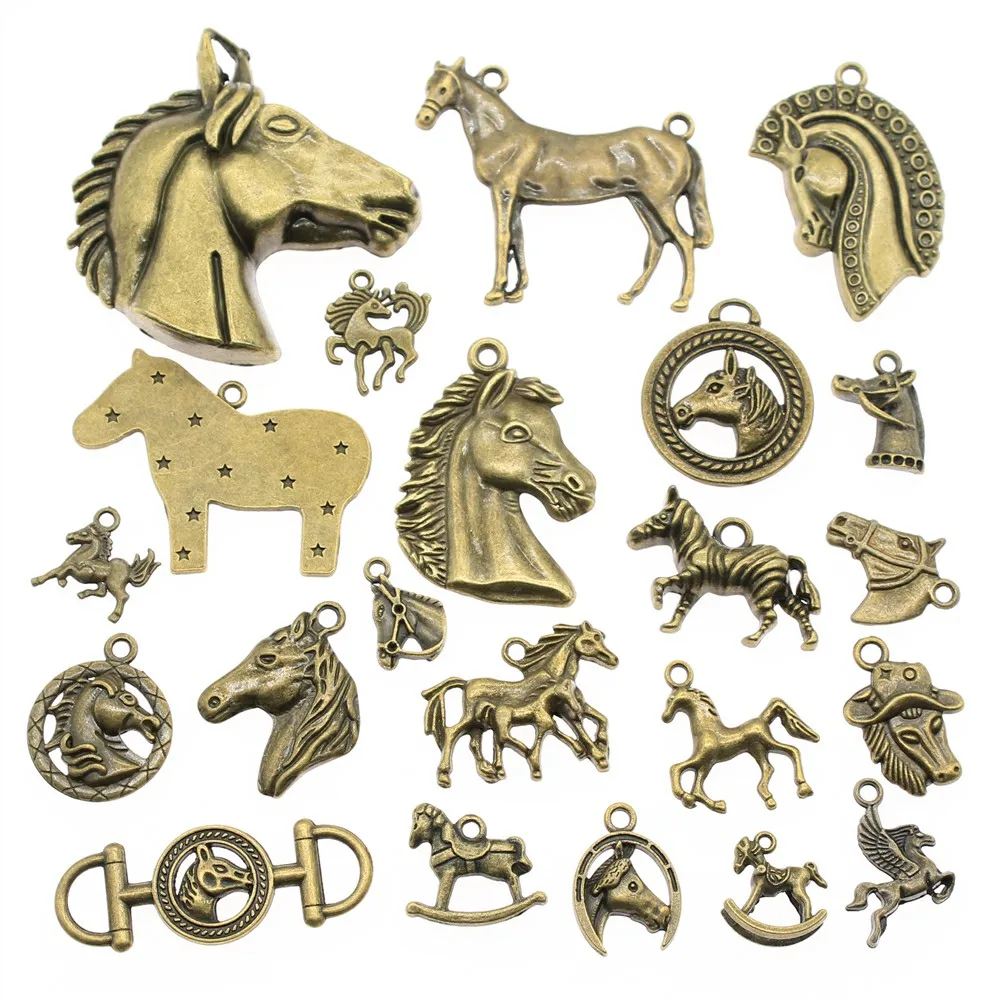 

WYSIWYG 40g Antique Bronze Color Zinc Alloy Random Mix Styles Horse Charms DIY Handmade Craft For Jewelry Making