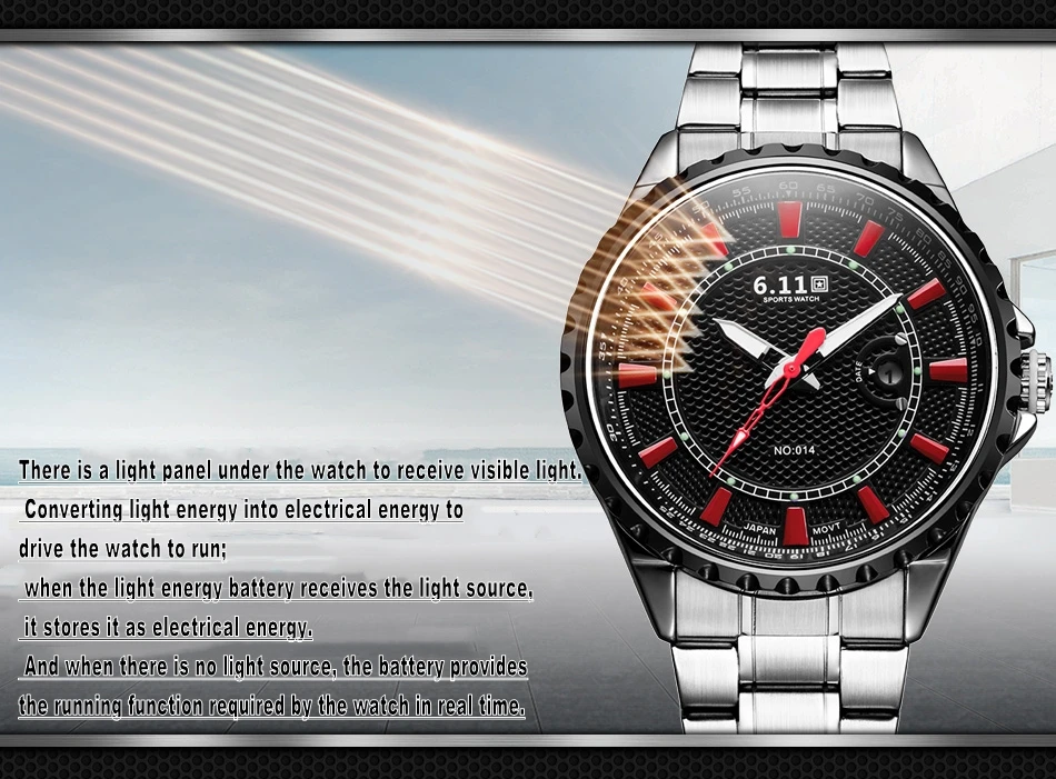 611 солнечные часы лучший бренд часы Мужские reloj macsulino light kinetic energy кварцевые часы со стальным ремешком водонепроницаемые часы с календарем Мужские
