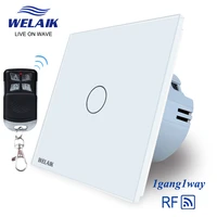 welaik 8080mm eu standard 1gang1way rf433mhz glass panel remote control touch switch wall light switch ac250v a1913cwr01