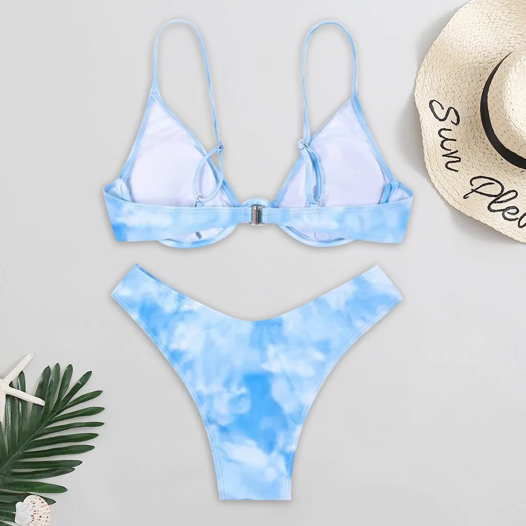 

Tie Dye Print Bikini 2021 Maillot De Bain Femme Biquinis Sexy Push Up Bikinis Set Bathing Suit Beachwear Swimwear Women Swimsuit