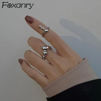 foxanry 925 stamp rings for women summer new trend elegant unique irregular beads party jewelry couples accessories