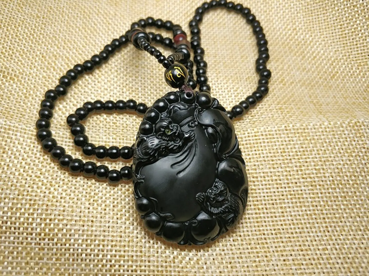 LETSFUN Fine Jewelry Clin-kk Hand Carved Natural Obsidian Frosted Monkey Money Bag Peach Pendant Necklace Free Shipping | Украшения и