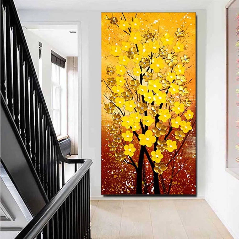 

Hand Painted Modern Impasto Abstract Yellow Flower Winter Wall Picture Oil Painting Canvas Living Room Home Decor Drop Shipping