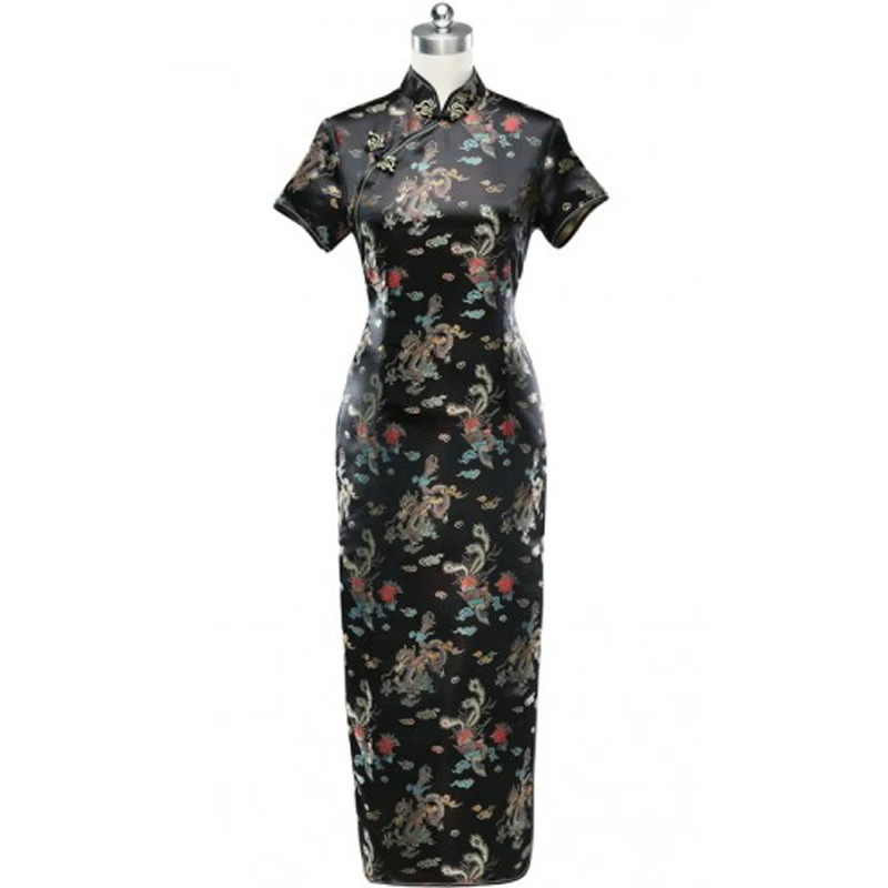 

Chinese evening dress female satin novelty clothing ladies elegant women's long cheongsam fashion black cheongsam
