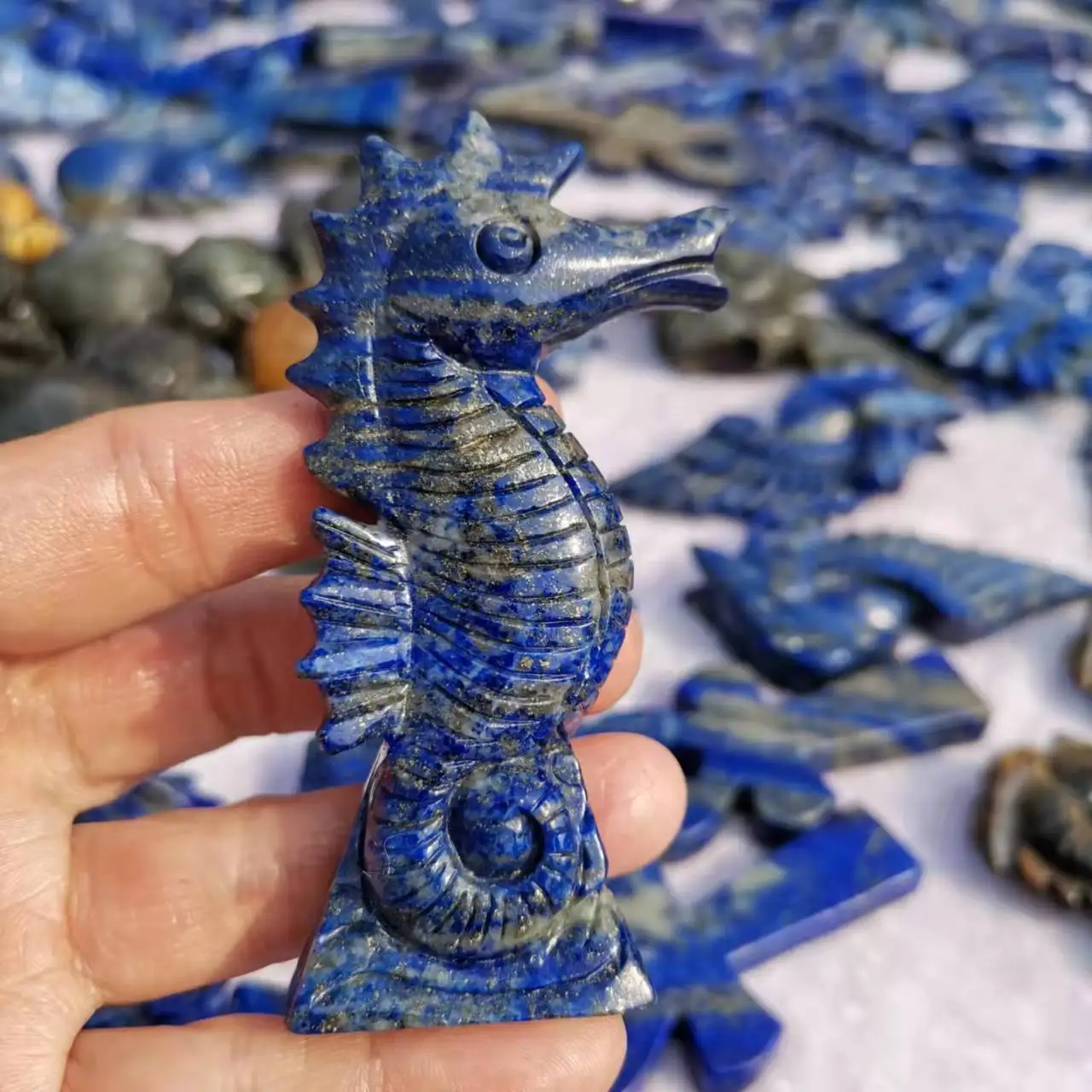 

Natural Lapis lazuli carved seahorse statues Crystal Healing Animal sculptures