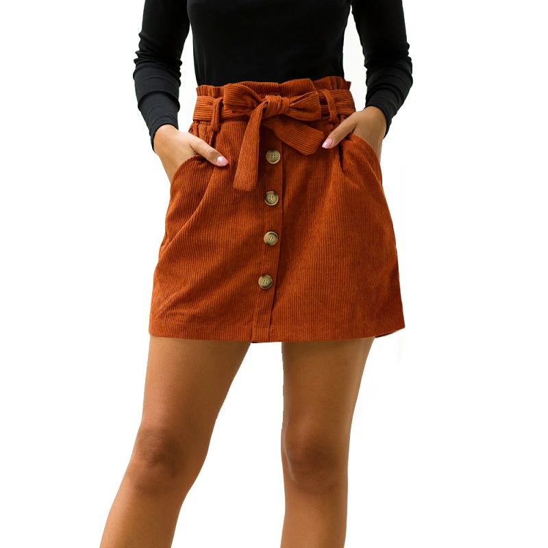 

Summer New Solid Color Belt Button Pocket High Waist Skirt Women Clothes Casual Loose Elegant Office Ladies Skirts