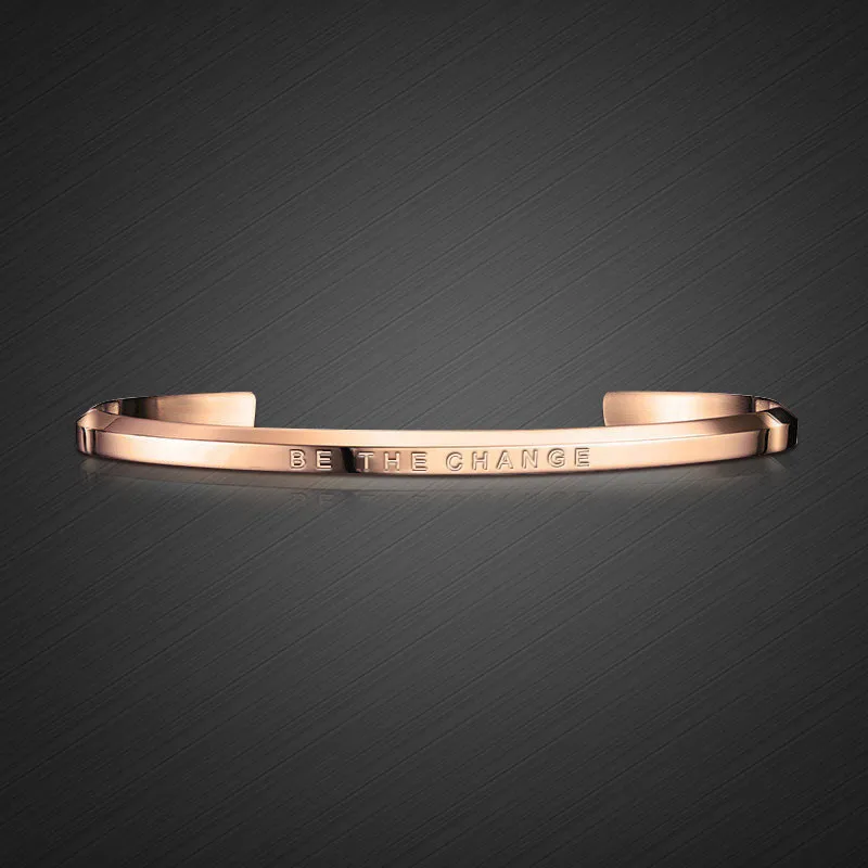 

4mm Letters Cuff Open Bracelet Stainless Steel Inspirational Bangle Bracelet for Women Men Friendship Gift Fashion Jewelry