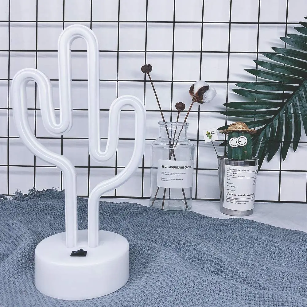 Неоновый ночник в форме кактуса с зеленой лампой питание от USB и аккумулятора