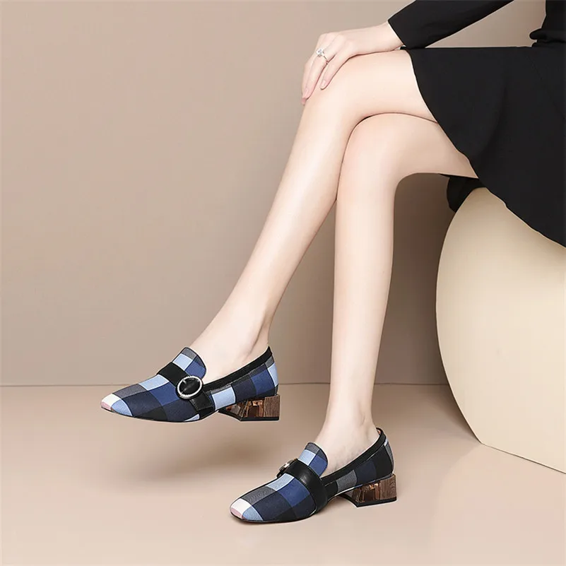 Meotina/женские туфли-лодочки на высоком каблуке лоферы из натуральной кожи толстом