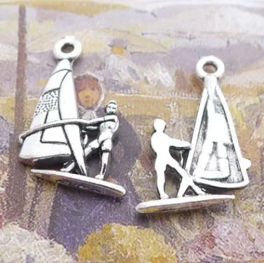 

Charm for making jewelry 10pcs 22x13mm antique silver color sailboat charms