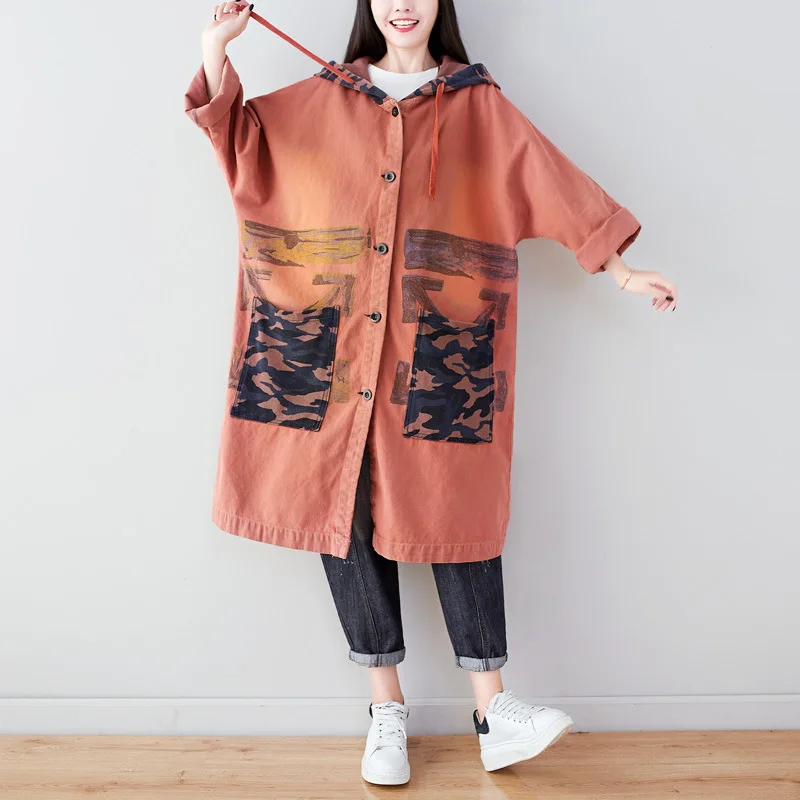 

Top fashion ethnic loose casual female denim trench outerwear plus size female cloths 127