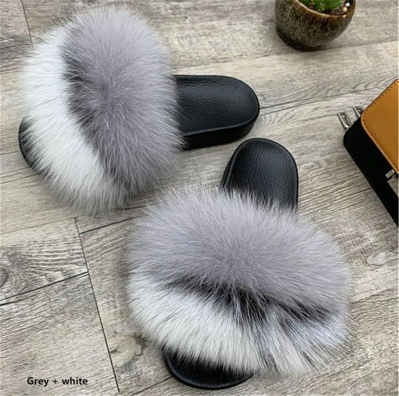 Шлепанцы из натурального меха енота повседневные модные сандалии лисьей кожи