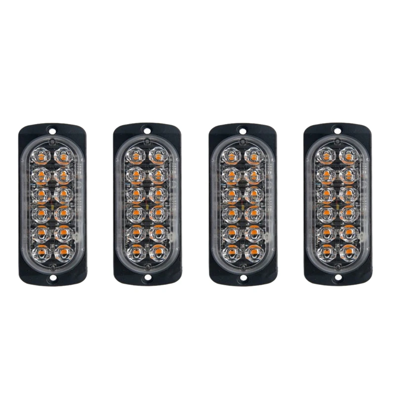 4 Pcs 12-Led Amber Flash Flashing Recovery Strobe Car Emergency Signal Led Orange Grill Breakdown Light Fog Beacon | Автомобили и