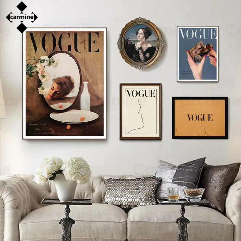 

Retro Vintage Magazine Wall Art Pictures for Home Decor Nordic Simple Lines Paintings Figure Print Posters Decoration Home Room