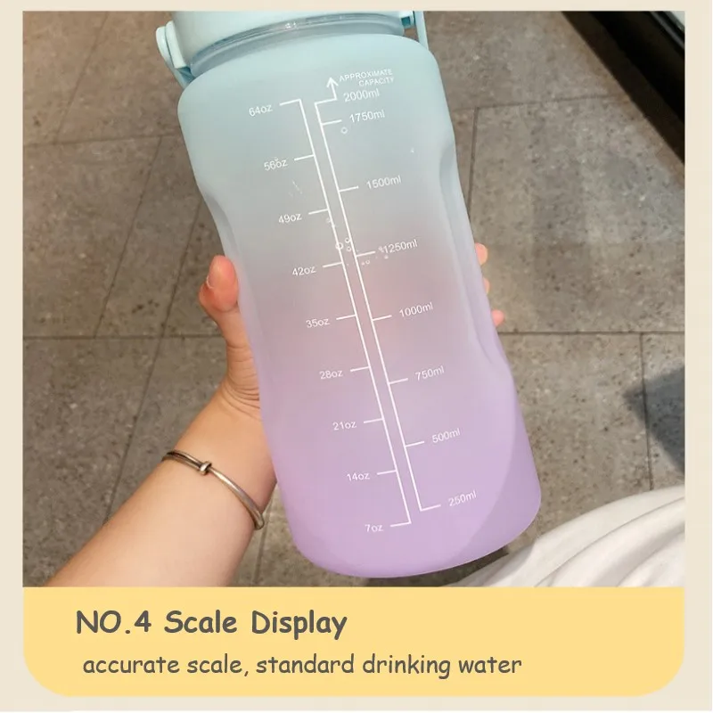

Outdoor Water Bottle with Straw Sport Bottle 2000ml Protein Shaker Travel Portable Leakproof Drinkware cup free shipping items